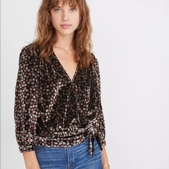 Madewell Velvet Wrap Top in Petite Blooms - Picture 1 of 11